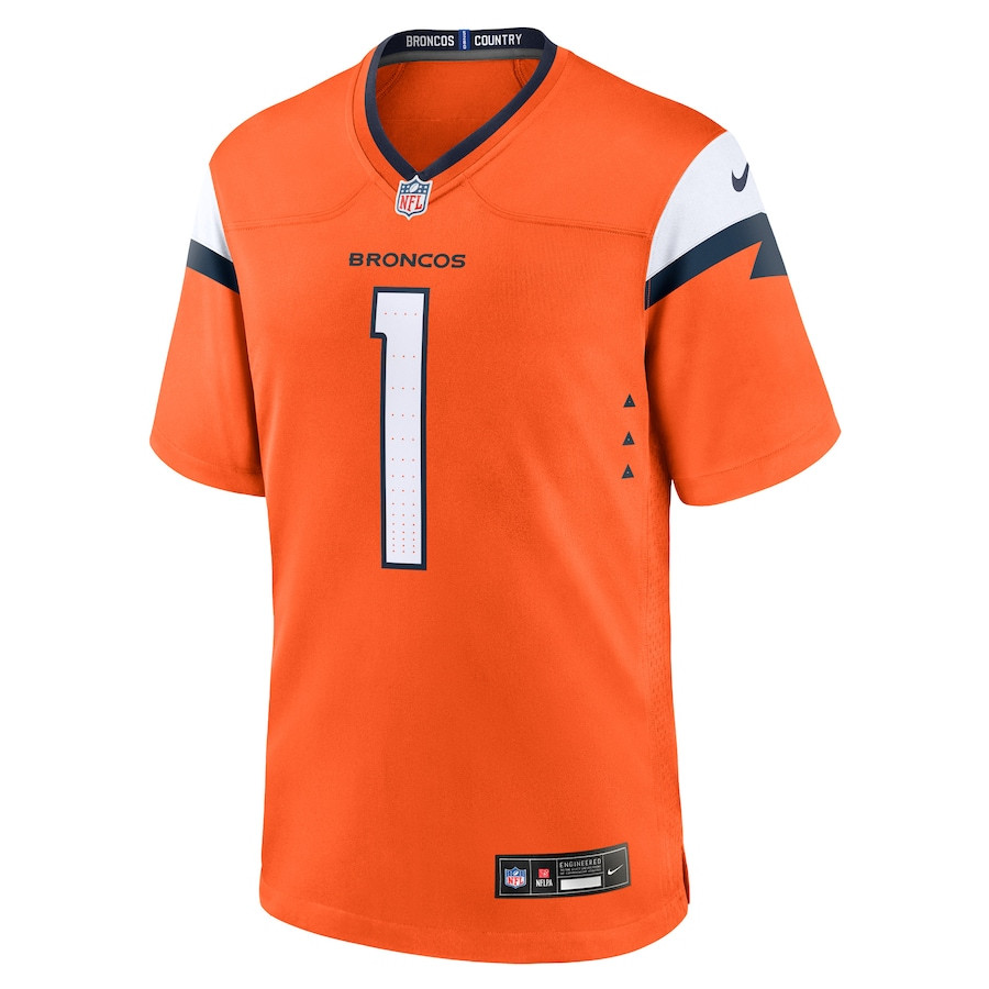 Alternative view of Number 1 Groom Denver Broncos Game Men Jersey - Orange JS5783 nicesnker