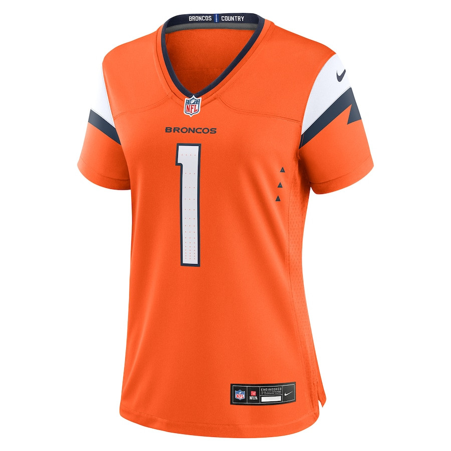 Alternative view of Number 1 Mom Denver Broncos Women's Game Jersey - Orange JS7602 nicesnker