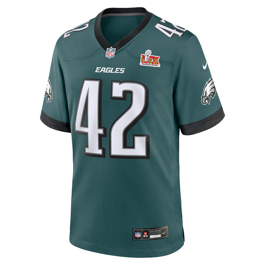 Alternative view of Oren Burks #42 Philadelphia Eagles Super Bowl LIX Jersey - Men's - Midnight Green JS8684 nicesnker