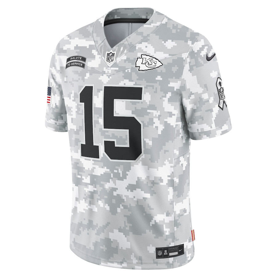 Alternative view of Patrick Mahomes 15 Kansas City Chiefs 2024 Salute to Service Limited Men Jersey - Arctic Camo JS4547 nicesnker