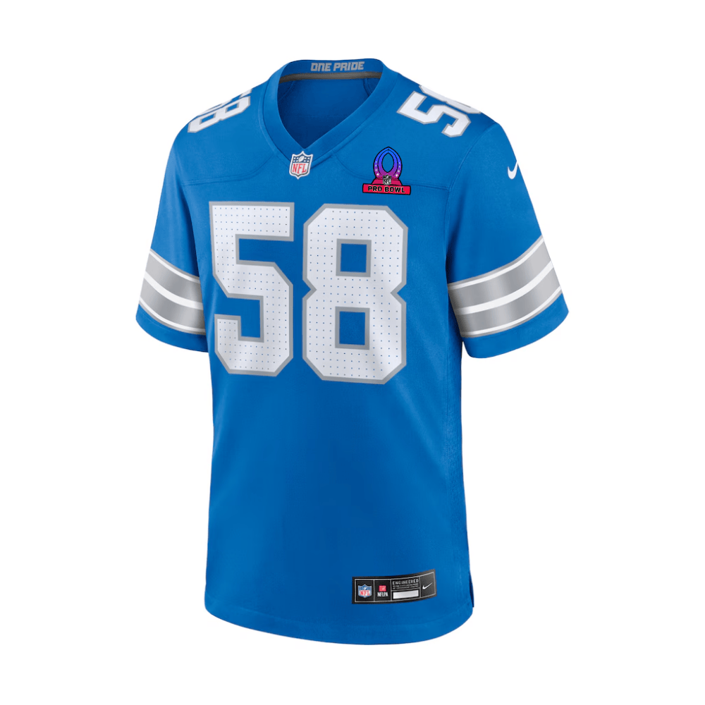 Alternative view of Penei Sewell 58 Detroit Lions 2025 Pro Bowl Patch Game Men Jersey - Blue JS2320 nicesnker