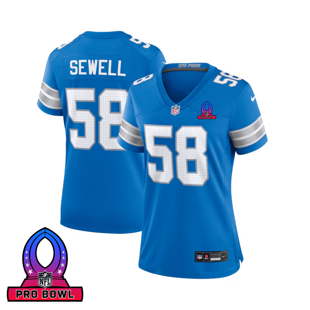 Penei Sewell 58 Detroit Lions 2025 Pro Bowl Patch Women Game Jersey - Blue JS5389 nicesnker
