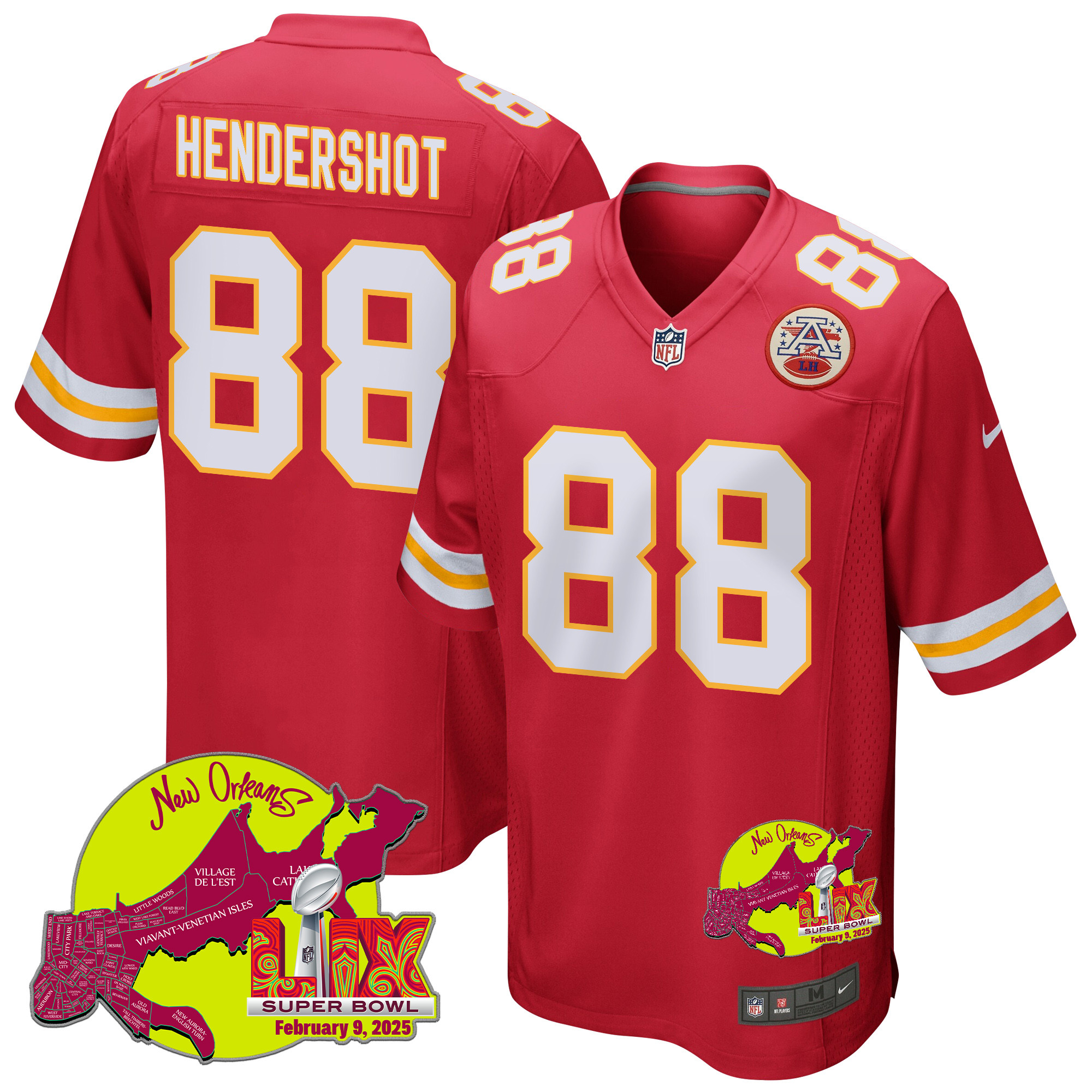 Peyton Hendershot 88 Kansas City Chiefs Super Bowl LIX New Orleans Patch Game Men Jersey - Red JS1755 nicesnker