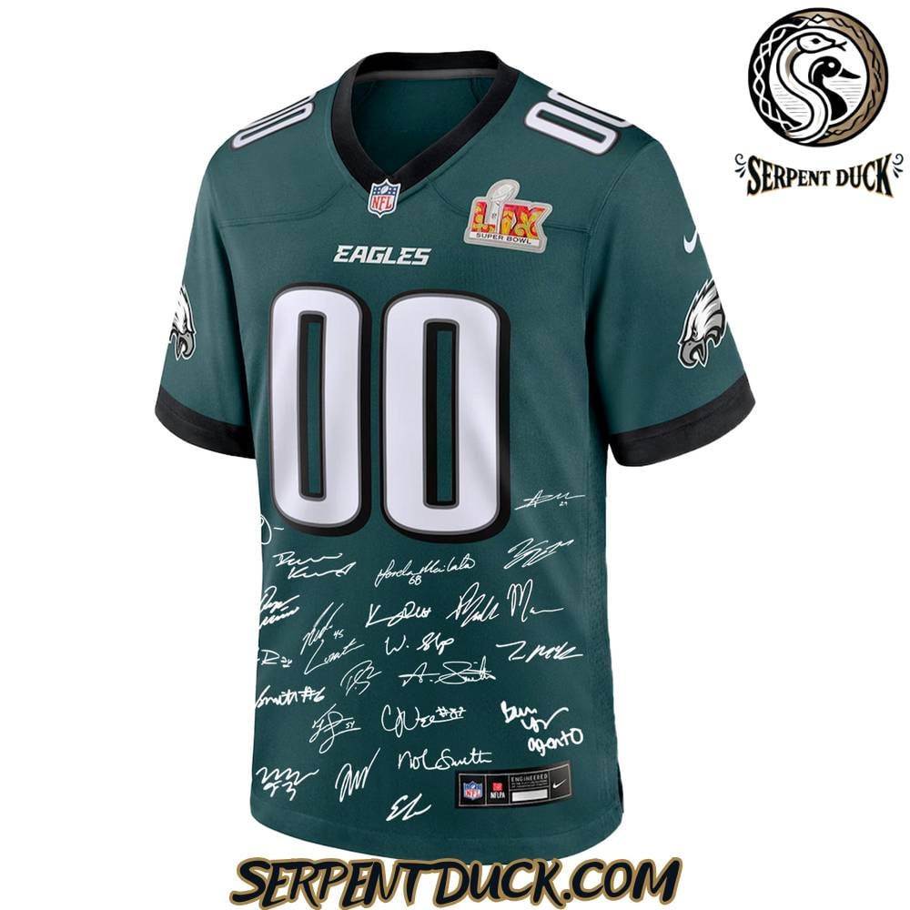 Alternative view of Philadelphia Eagles Champions Super Bowl LIX 2025 Signature All Team Custom Game Men Jersey - Midnight Green JS1373 nicesnker