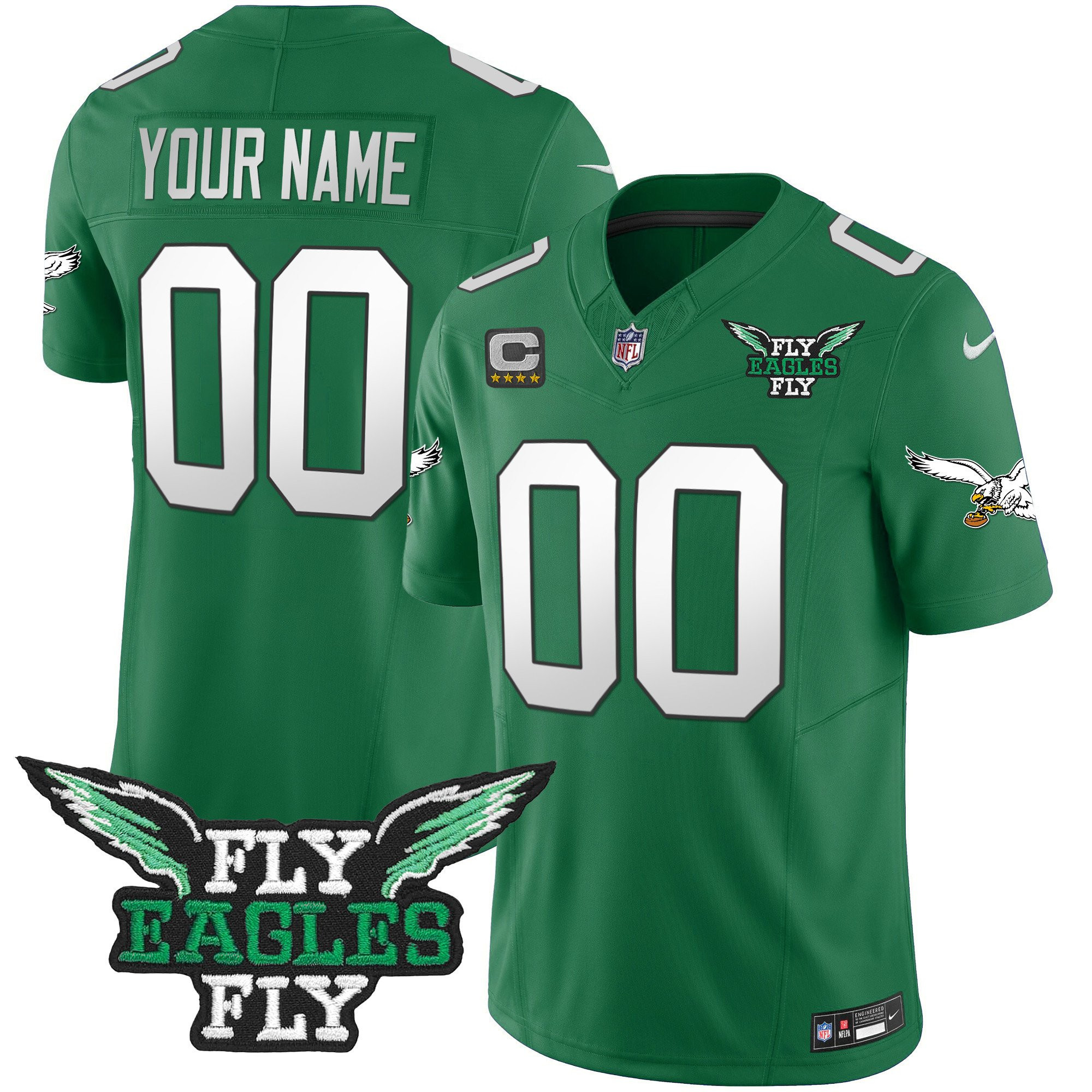 Philadelphia Eagles Fly Eagles Fly Patch Alternate Game Men Custom Jersey - Kelly Green JS8743 nicesnker