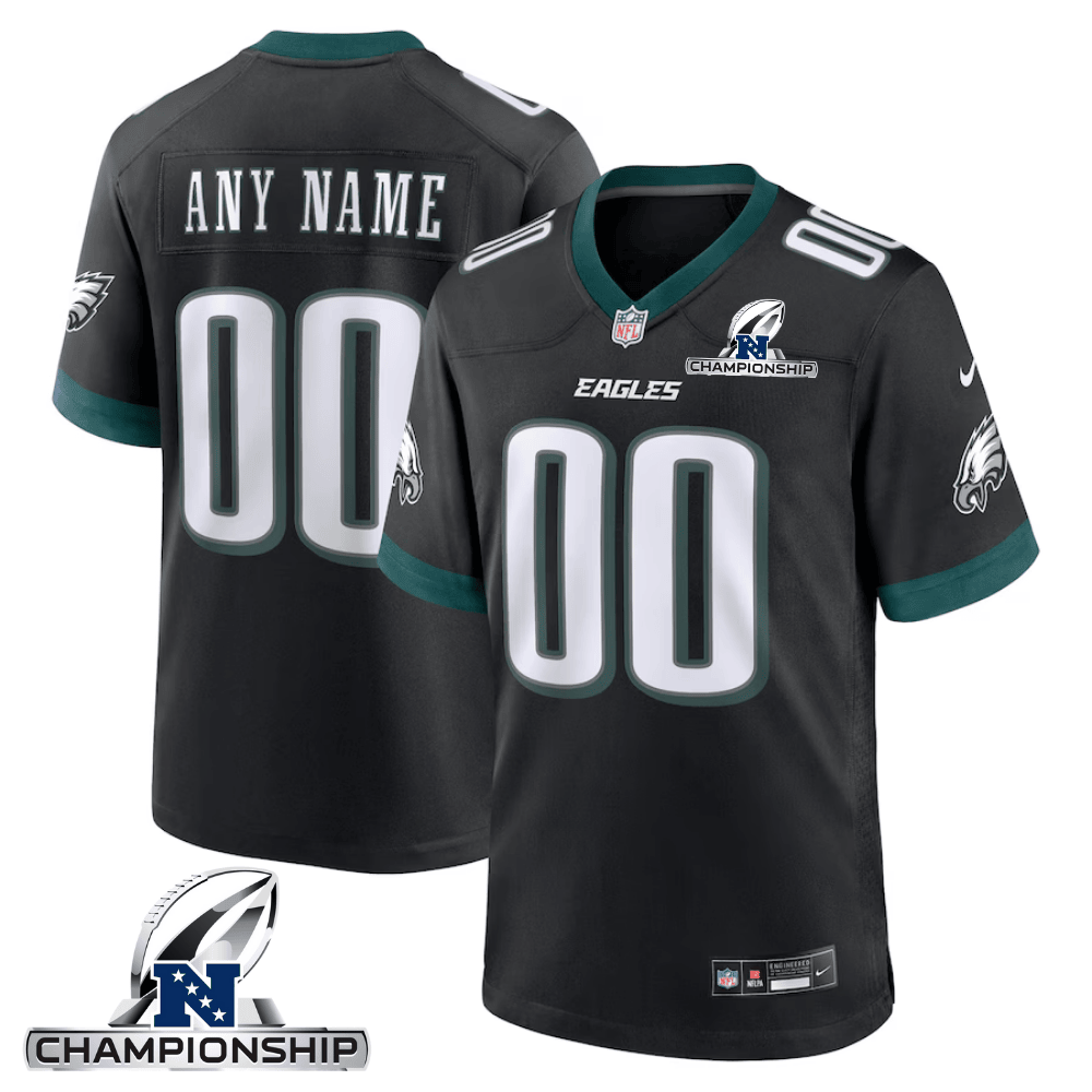 Philadelphia Eagles NFC Championship Patch Alternate Game Men Custom Jersey - Black JS2112 nicesnker