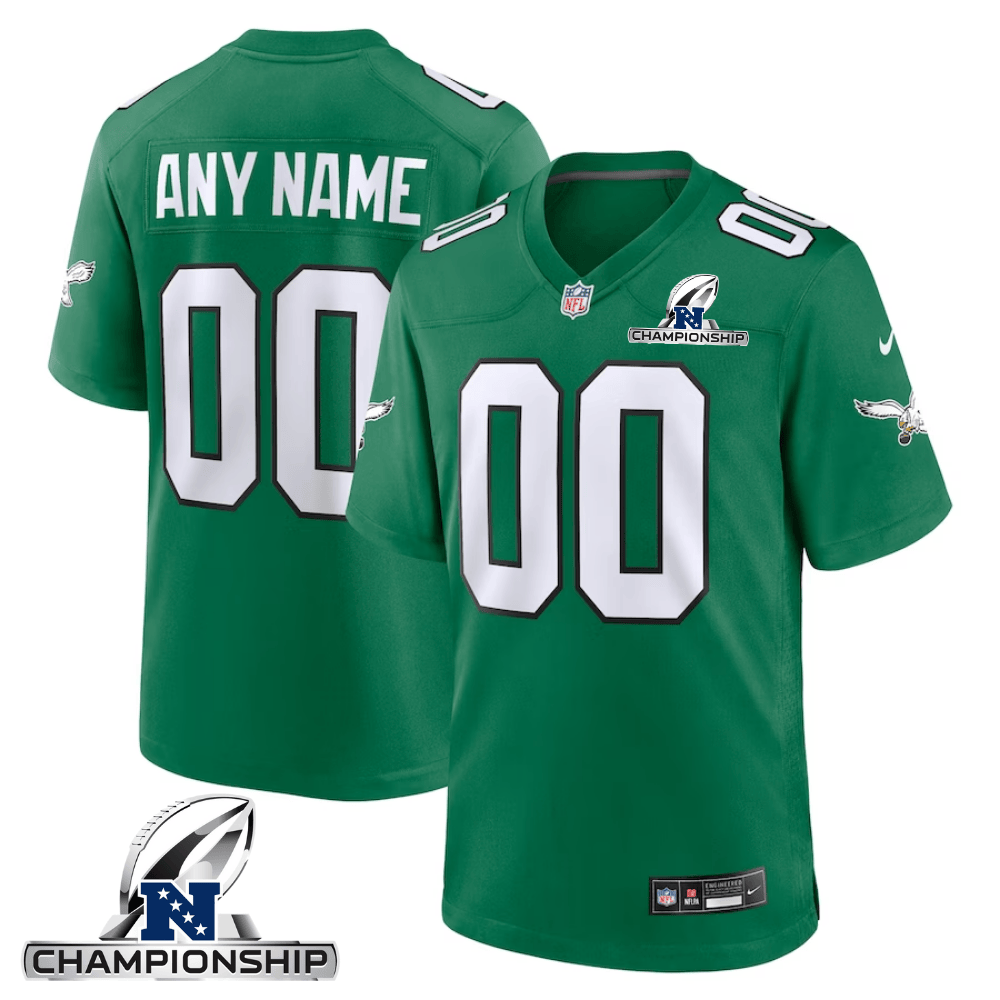 Philadelphia Eagles NFC Championship Patch Alternate Game Men Custom Jersey - Kelly Green JS1872 nicesnker
