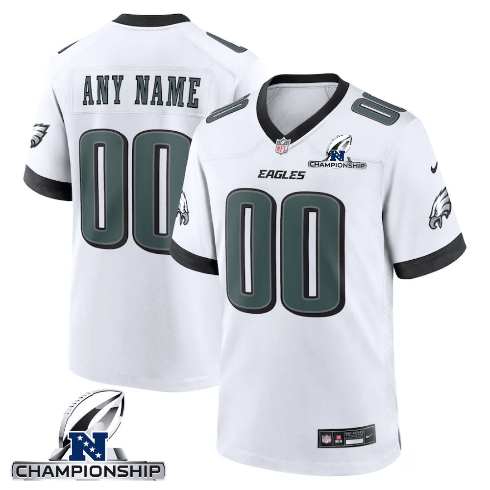 Philadelphia Eagles NFC Championship Patch Game Men Custom Jersey - White JS7550 nicesnker
