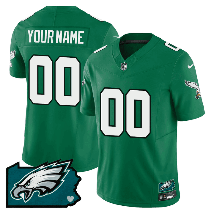 Philadelphia Eagles Pennsylvania State Map Patch Alternate Game Men Custom Jersey - Kelly Green JS3449 nicesnker