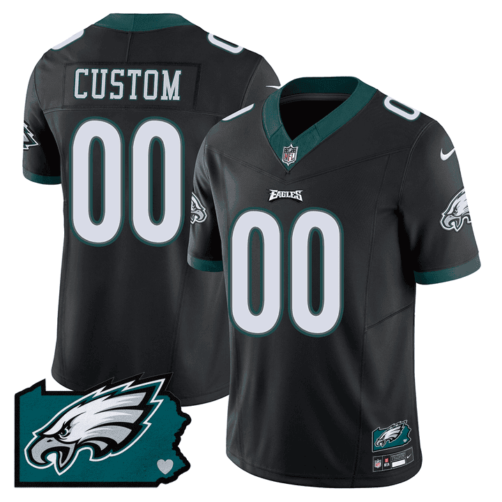 Philadelphia Eagles Pennsylvania State Map Patch Game Men Custom Jersey - Black JS9276 nicesnker