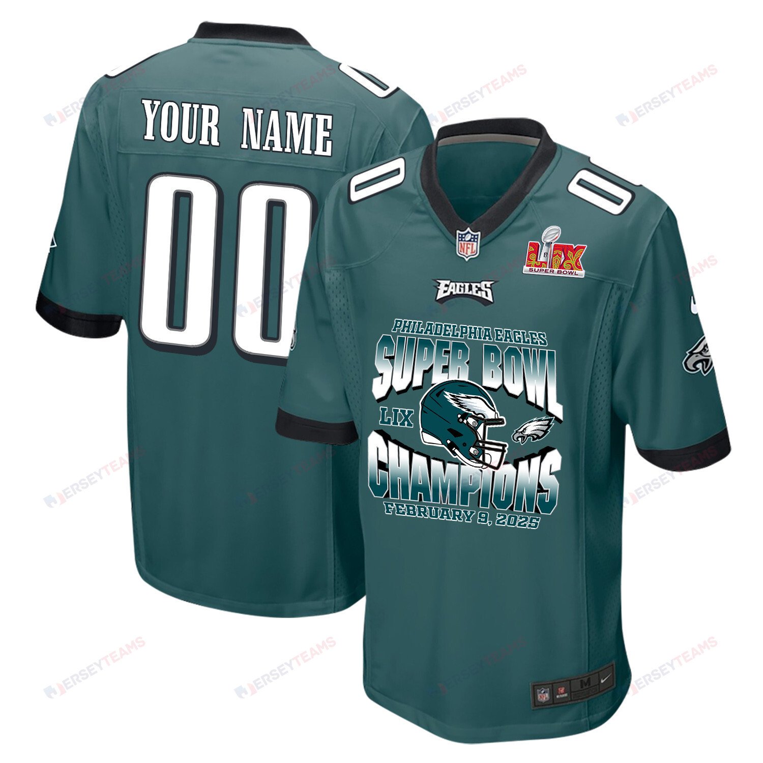 Philadelphia Eagles Super Bowl LIX Champions Helmet Game Men Custom Jersey - Midnight Green JS4332 nicesnker