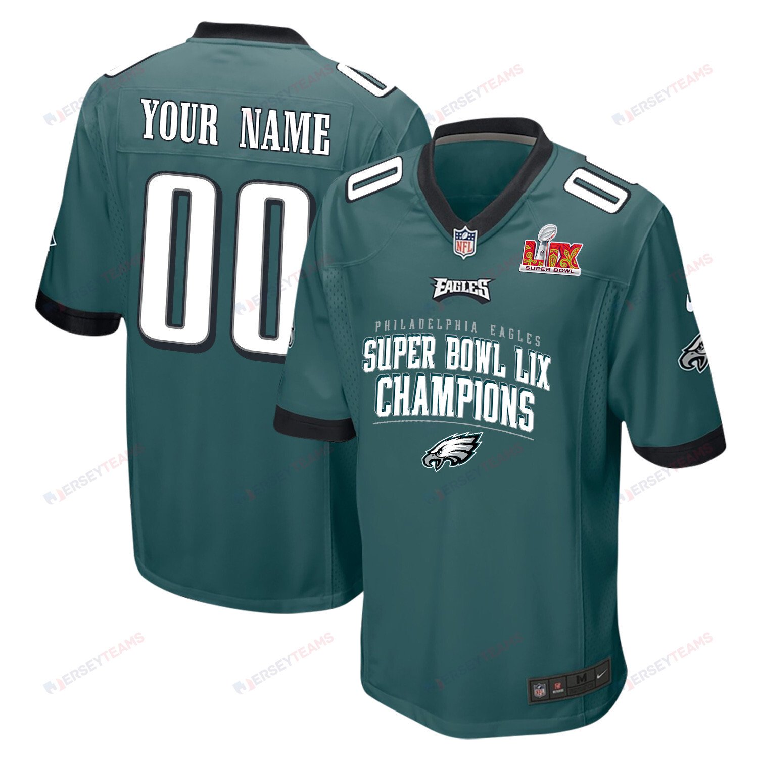 Philadelphia Eagles Super Bowl LIX Champions V2 Game Men Custom Jersey - Midnight Green JS2950 nicesnker