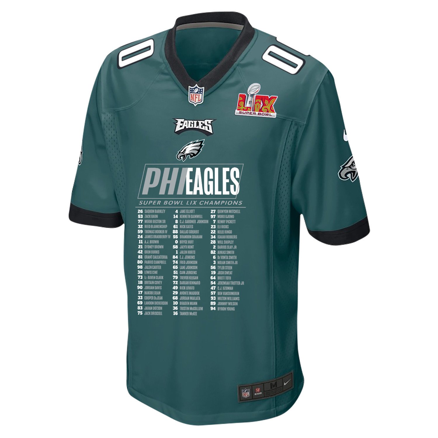 Alternative view of Philadelphia Eagles Super Bowl LIX Eagles Roster Game Men Jersey - Midnight Green JS2980 nicesnker