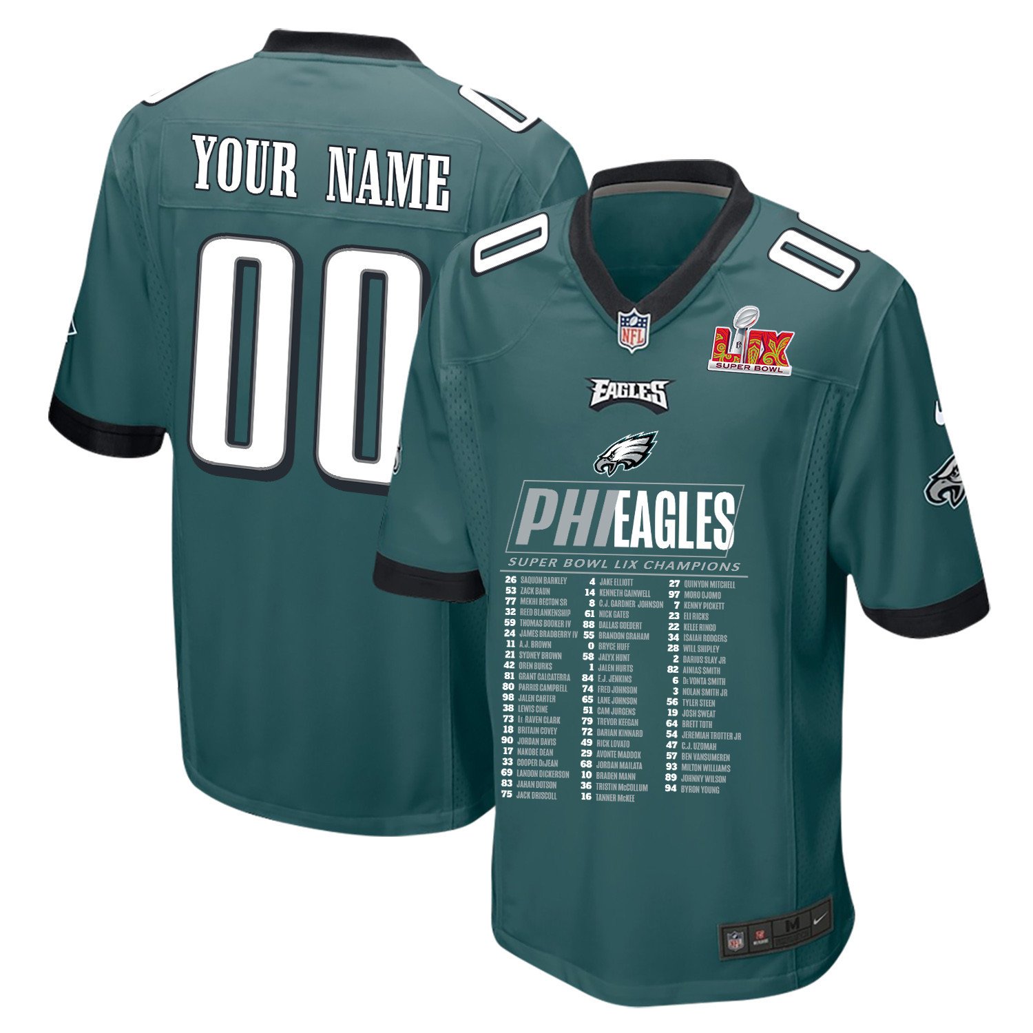 Philadelphia Eagles Super Bowl LIX Eagles Roster Game Men Jersey - Midnight Green JS2980 nicesnker
