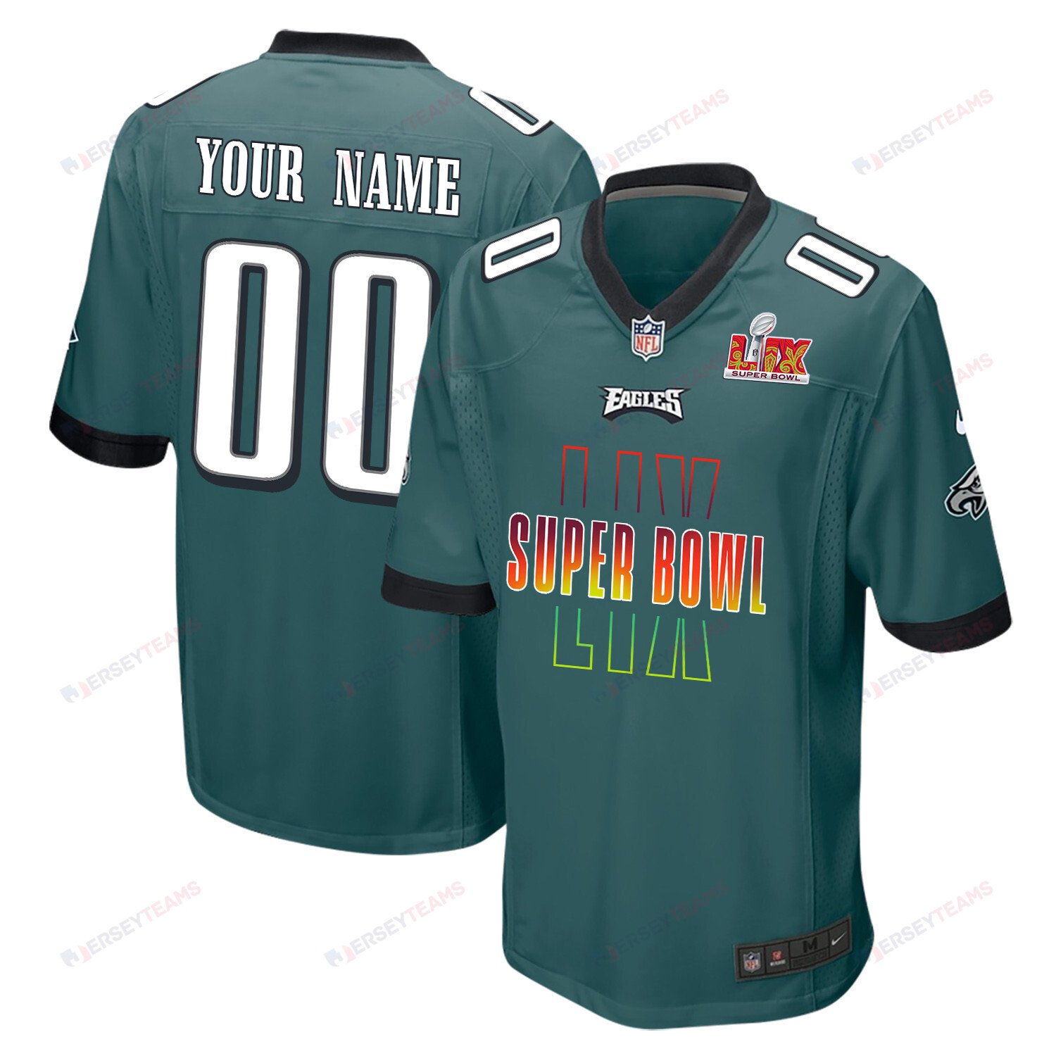 Philadelphia Eagles Super Bowl LIX Game Men Custom Jersey - Midnight Green JS4280 nicesnker