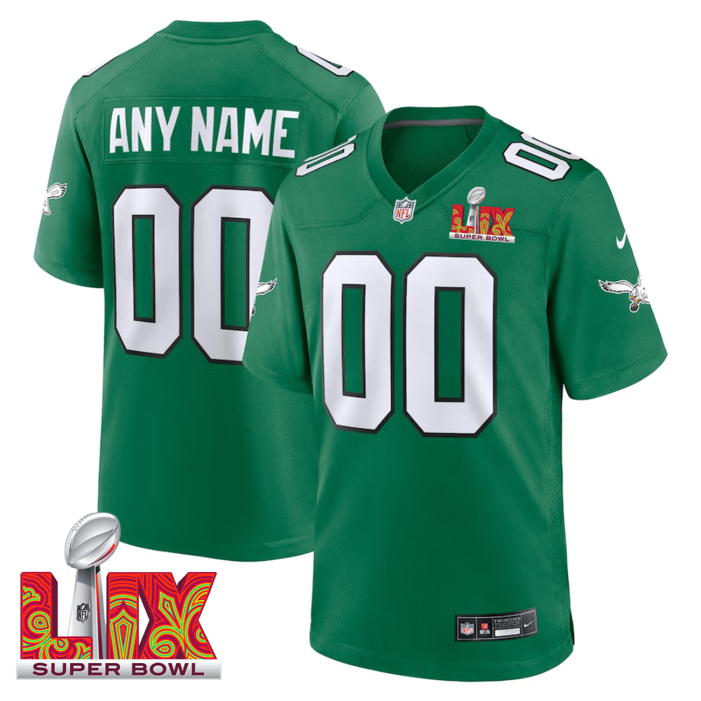 Philadelphia Eagles Super Bowl LIX Patch Alternate Game Men Custom Jersey - Kelly Green JS7208 nicesnker