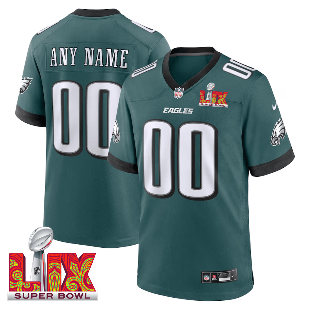 Philadelphia Eagles Super Bowl LIX Patch Game Men Custom Jersey - Midnight Green JS2096 nicesnker