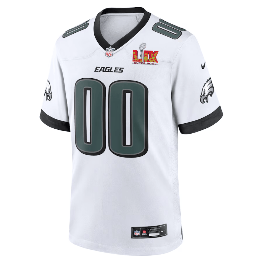 Alternative view of Philadelphia Eagles Super Bowl LIX Patch Game Men Custom Jersey - White JS2434 nicesnker