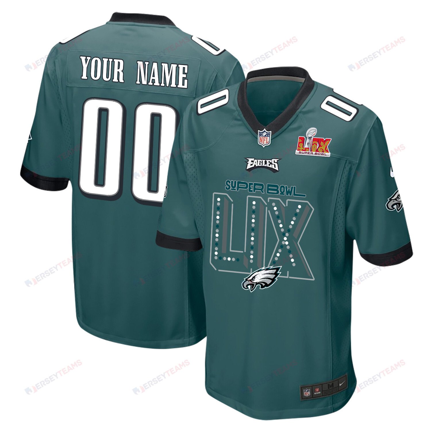 Philadelphia Eagles Super Bowl LIX V2 Game Men Custom Jersey - Midnight Green JS4569 nicesnker