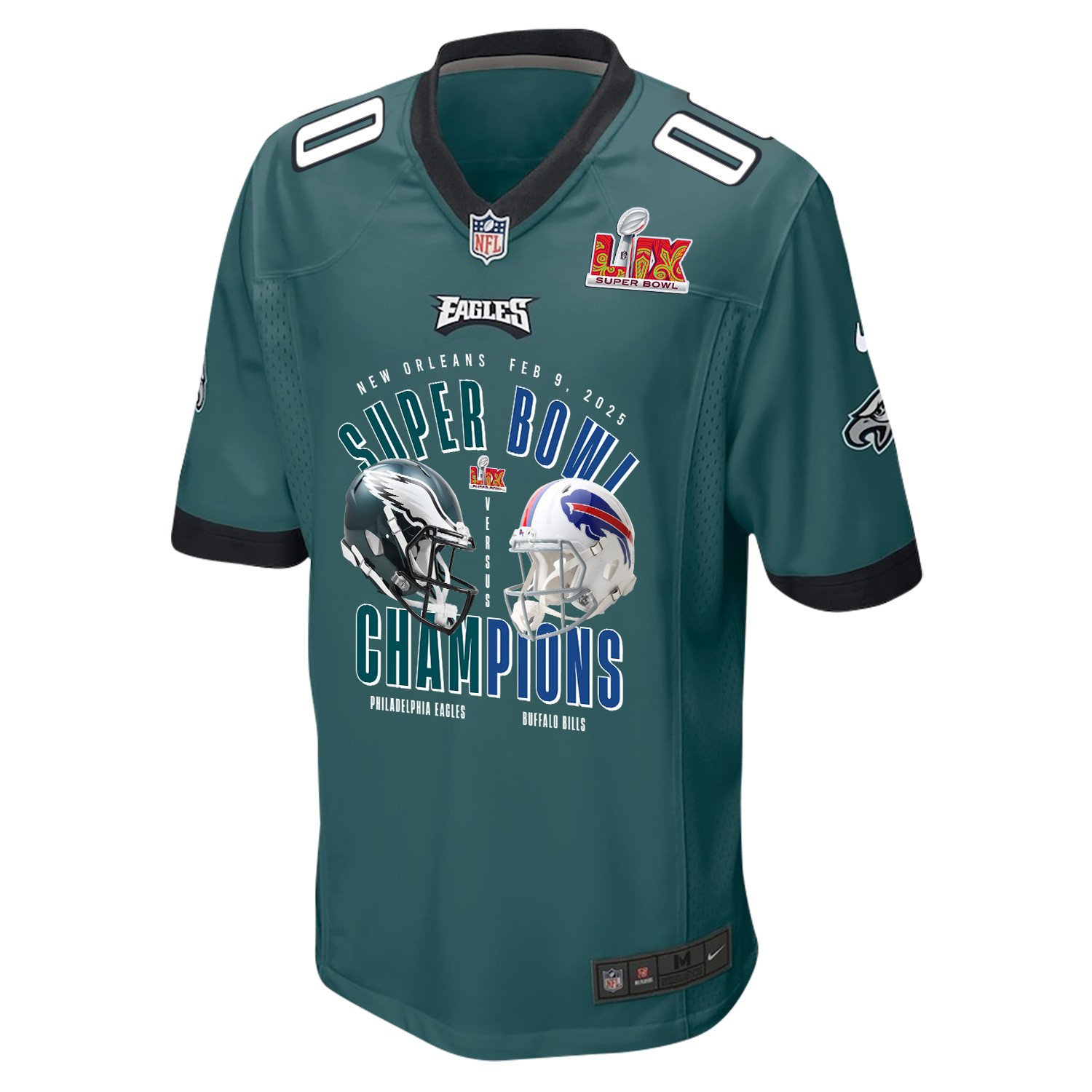 Alternative view of Philadelphia Eagles Vs. Buffalo Bills Super Bowl LIX Game Men Custom Jersey - Midnight Green JS5435 nicesnker