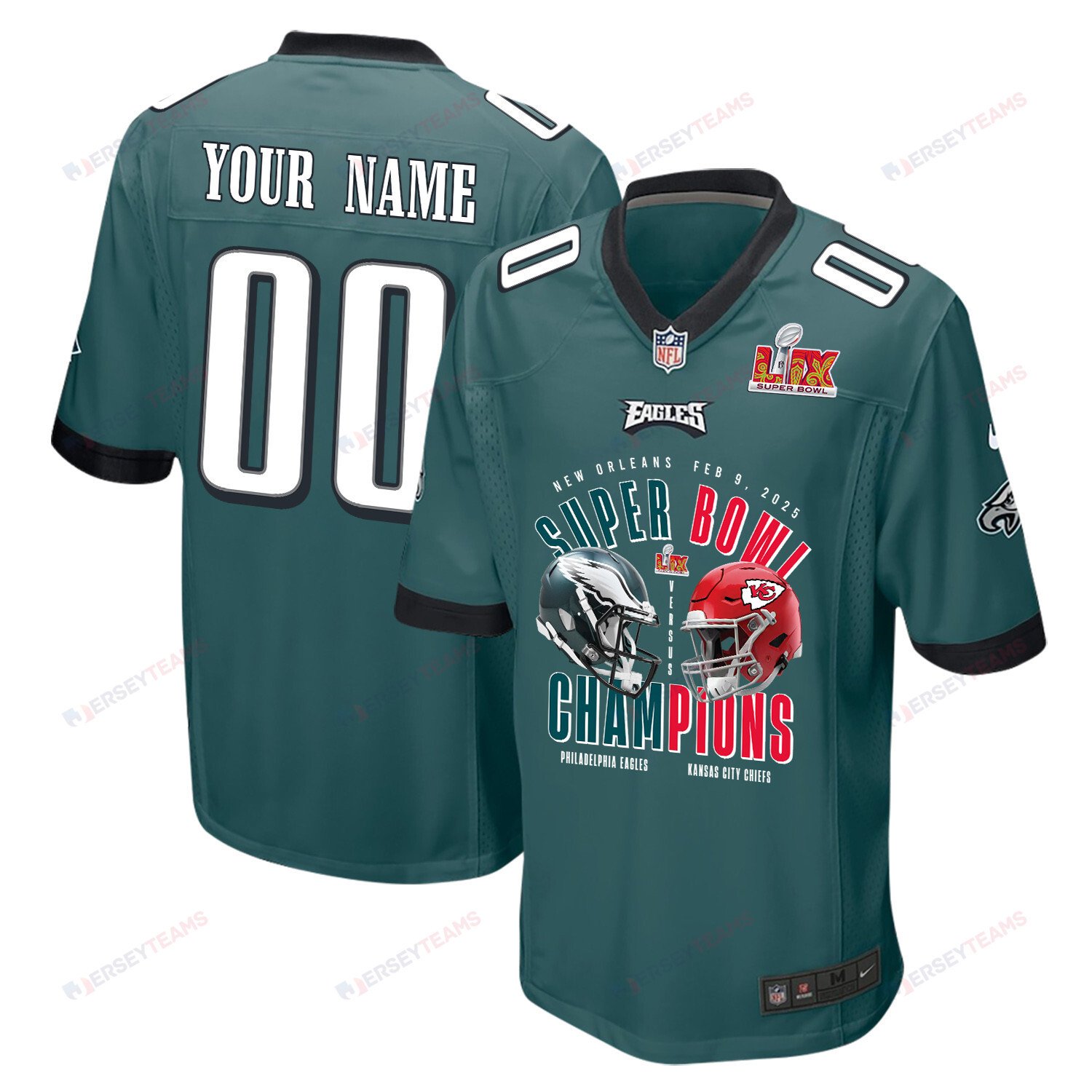 Philadelphia Eagles Vs. Kansas City Chiefs Super Bowl LIX Game Men Custom Jersey - Midnight Green JS9261 nicesnker