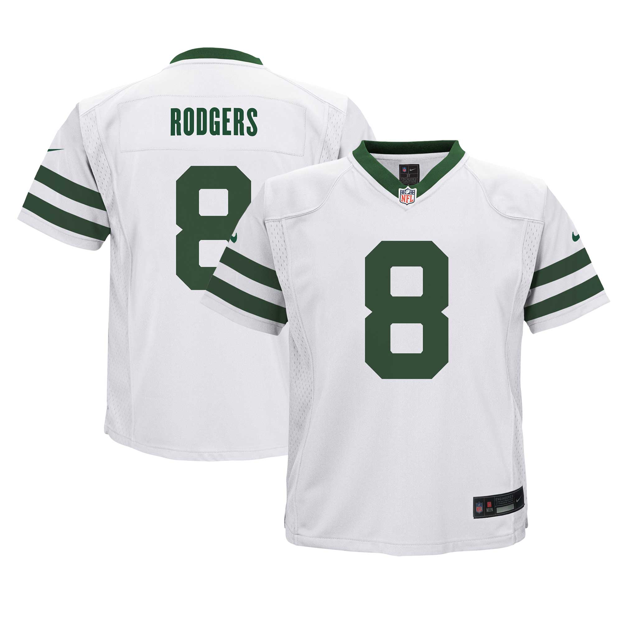 Preschool New York Jets Aaron Rodgers Legacy White Game Jersey JS1808 nicesnker