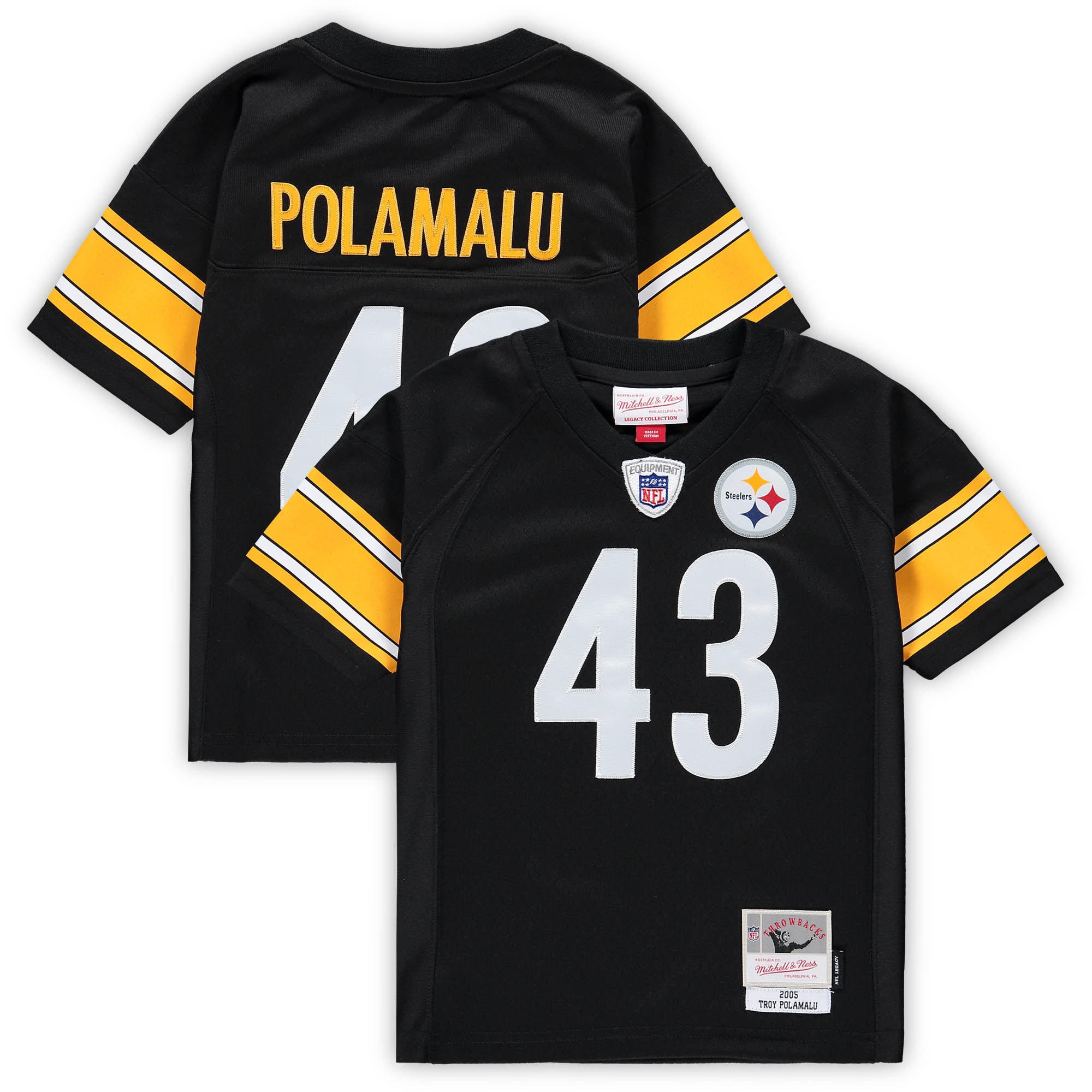 Preschool Pittsburgh Steelers Troy Polamalu Mitchell & Ness Black Retired Legacy Jersey JS2853 nicesnker