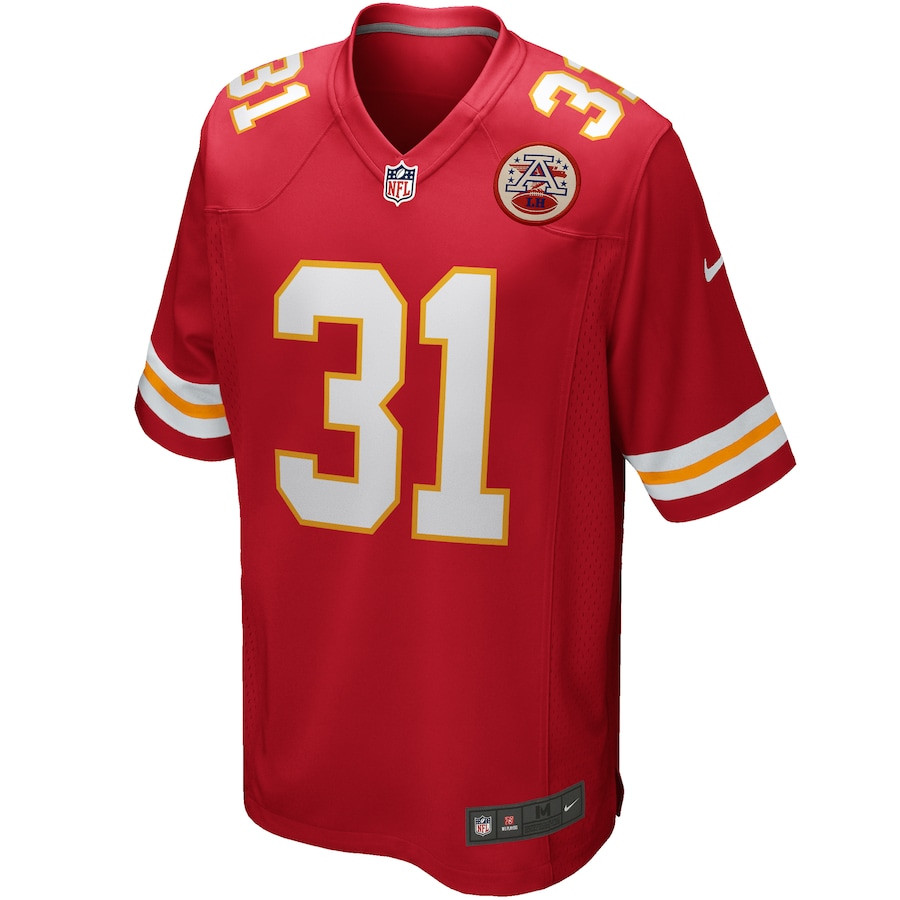 Alternative view of Priest Holmes 31 Kansas City Chiefs Men Game Retired Jersey - Red JS4709 nicesnker