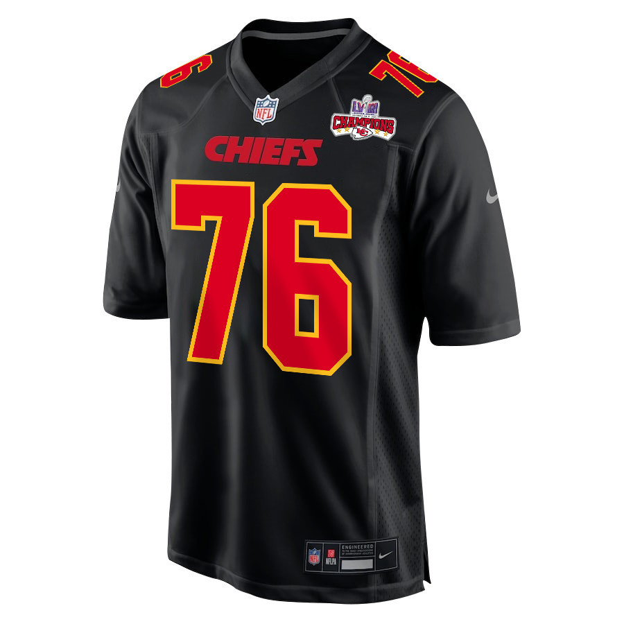 Alternative view of Prince Tega Wanogho 76 Kansas City Chiefs Super Bowl LVIII Champions 4 Stars Patch Fashion Game Men Jersey - Carbon Black JS6609 nicesnker