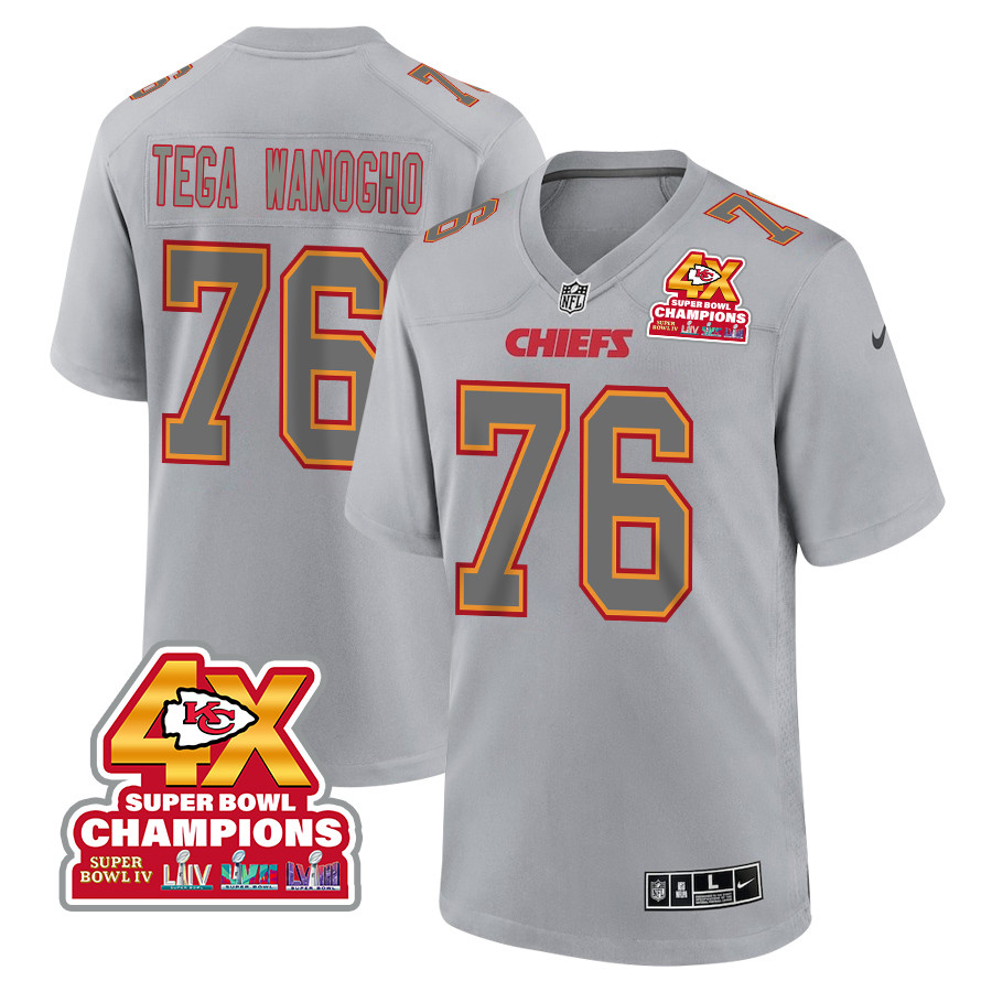 Prince Tega Wanogho 76 Kansas City Chiefs Super Bowl LVIII Champions 4X Atmosphere Fashion Game Men Jersey - Gray JS7613 nicesnker