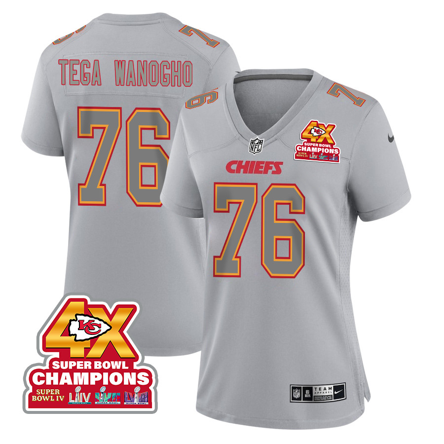 Prince Tega Wanogho 76 Kansas City Chiefs Super Bowl LVIII Champions 4X Atmosphere Fashion Game Women Jersey - Gray JS3871 nicesnker