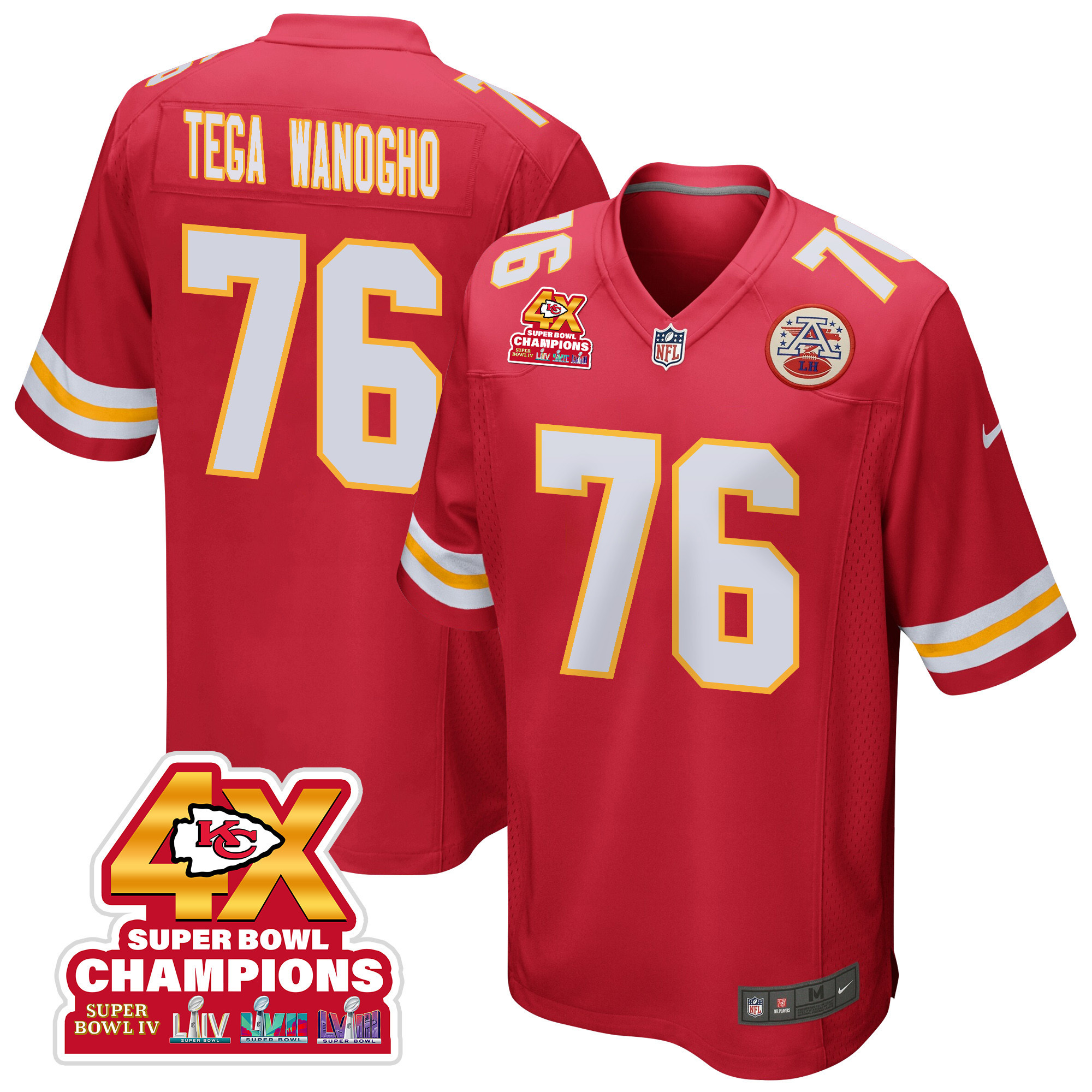 Prince Tega Wanogho 76 Kansas City Chiefs Super Bowl LVIII Champions 4X Game Men Jersey - Red JS7117 nicesnker