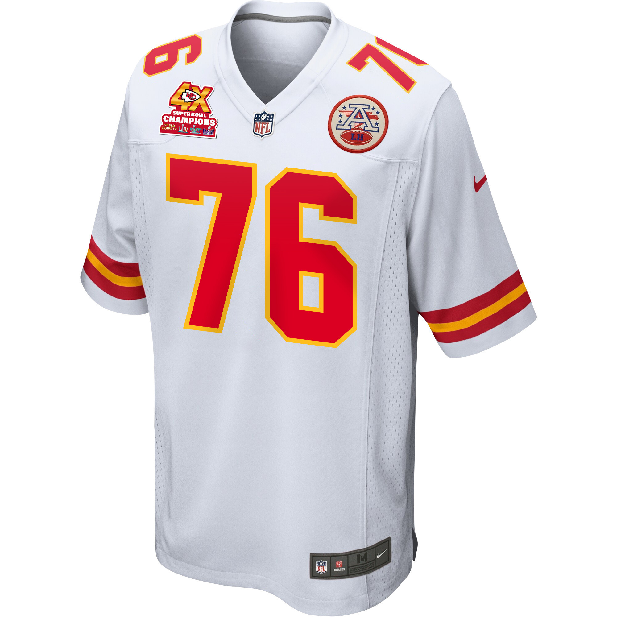 Alternative view of Prince Tega Wanogho 76 Kansas City Chiefs Super Bowl LVIII Champions 4X Game Men Jersey - White JS6108 nicesnker