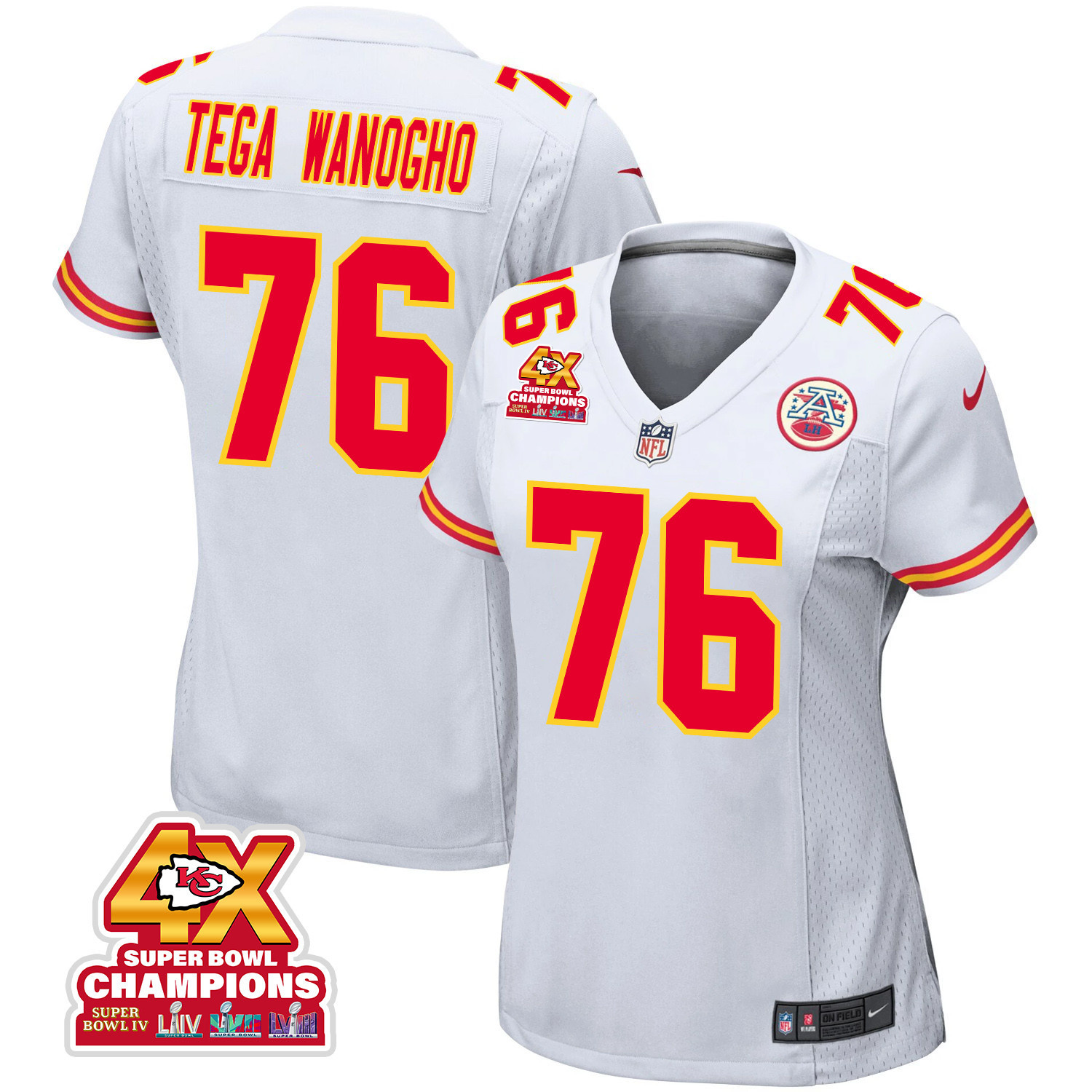 Prince Tega Wanogho 76 Kansas City Chiefs Super Bowl LVIII Champions 4X Game Women Jersey - White JS3840 nicesnker