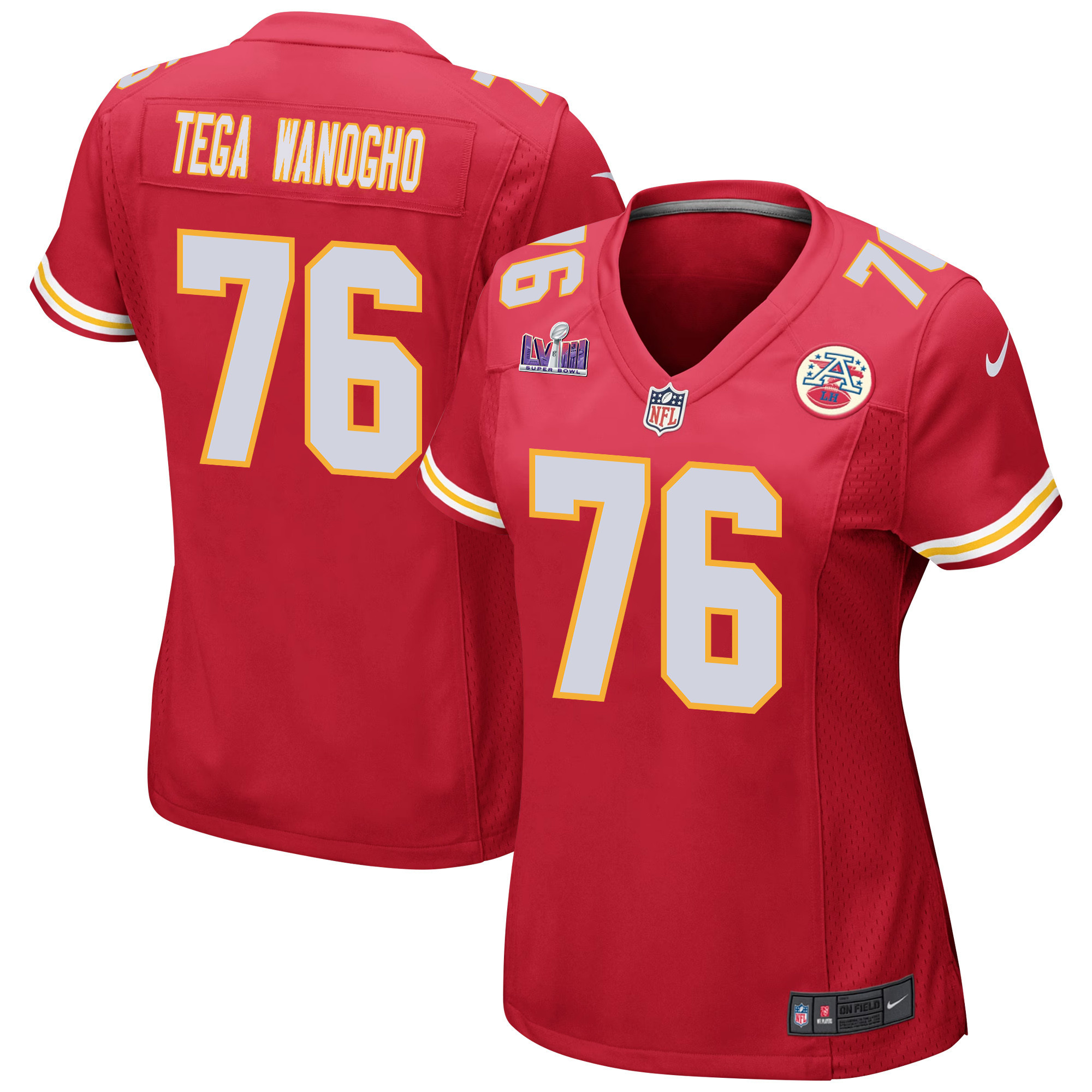Prince Tega Wanogho 76 Kansas City Chiefs Super Bowl LVIII Patch Game Women Jersey - Red JS6743 nicesnker