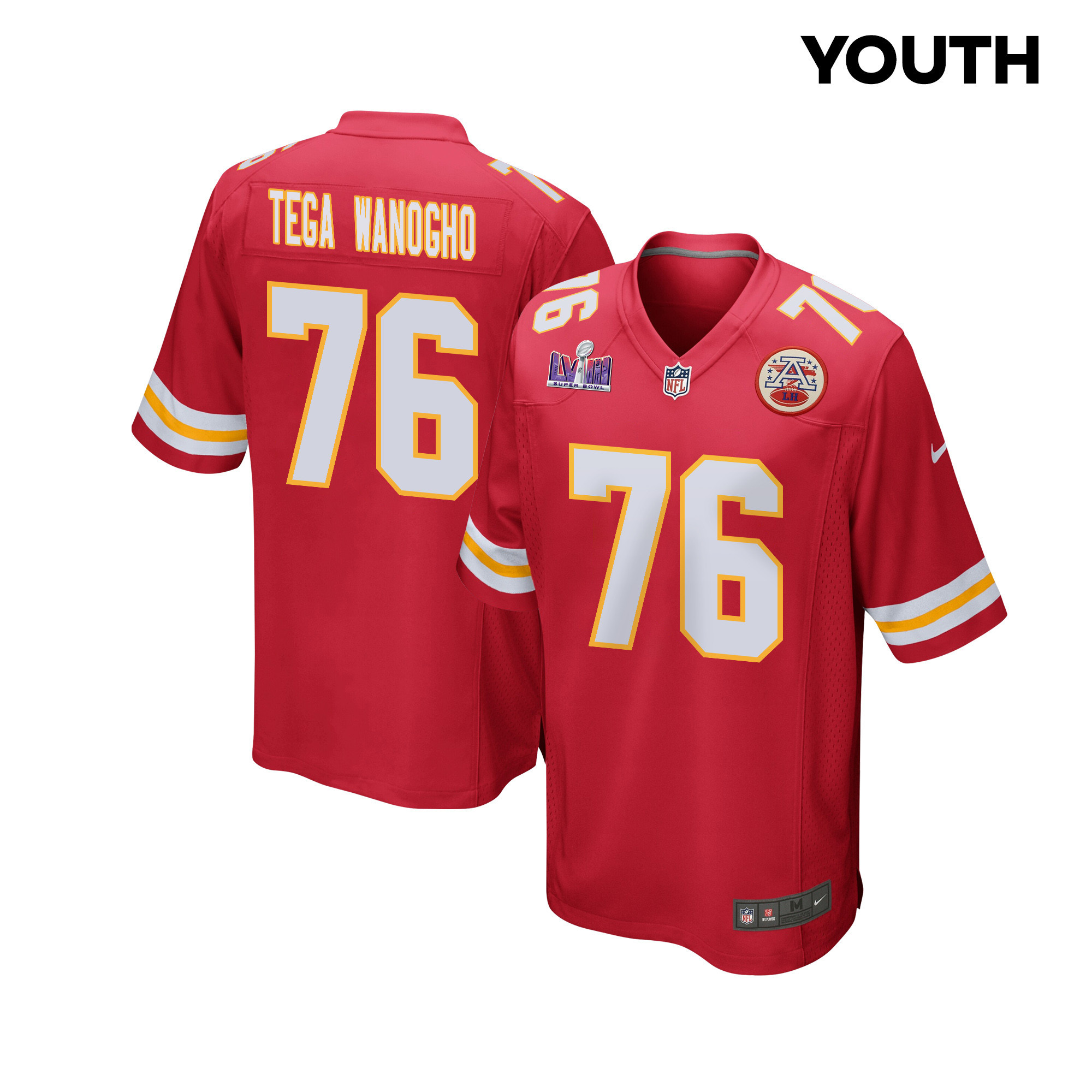 Prince Tega Wanogho 76 Kansas City Chiefs Super Bowl LVIII Patch Game YOUTH Jersey - Red JS8576 nicesnker