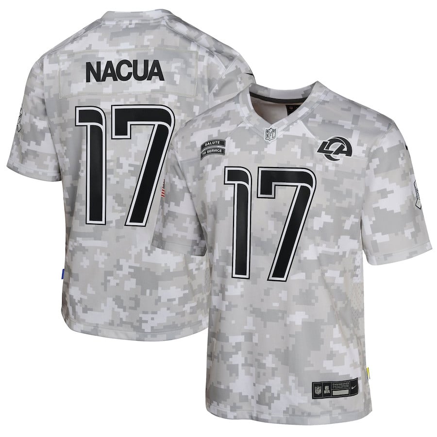 Puka Nacua 17 Los Angeles Rams 2024 Salute to Service Game YOUTH Jersey - Arctic Camo JS1424 nicesnker