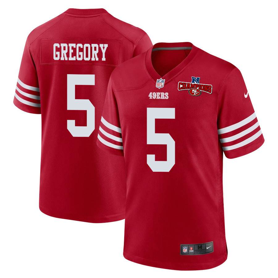 Randy Gregory 5 San Francisco 49ers NFC Champions Patch Game Men Jersey - Scarlet JS3652 nicesnker