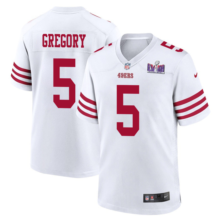 Randy Gregory 5 San Francisco 49ers Super Bowl LVIII Patch Game Men Jersey - White JS8796 nicesnker