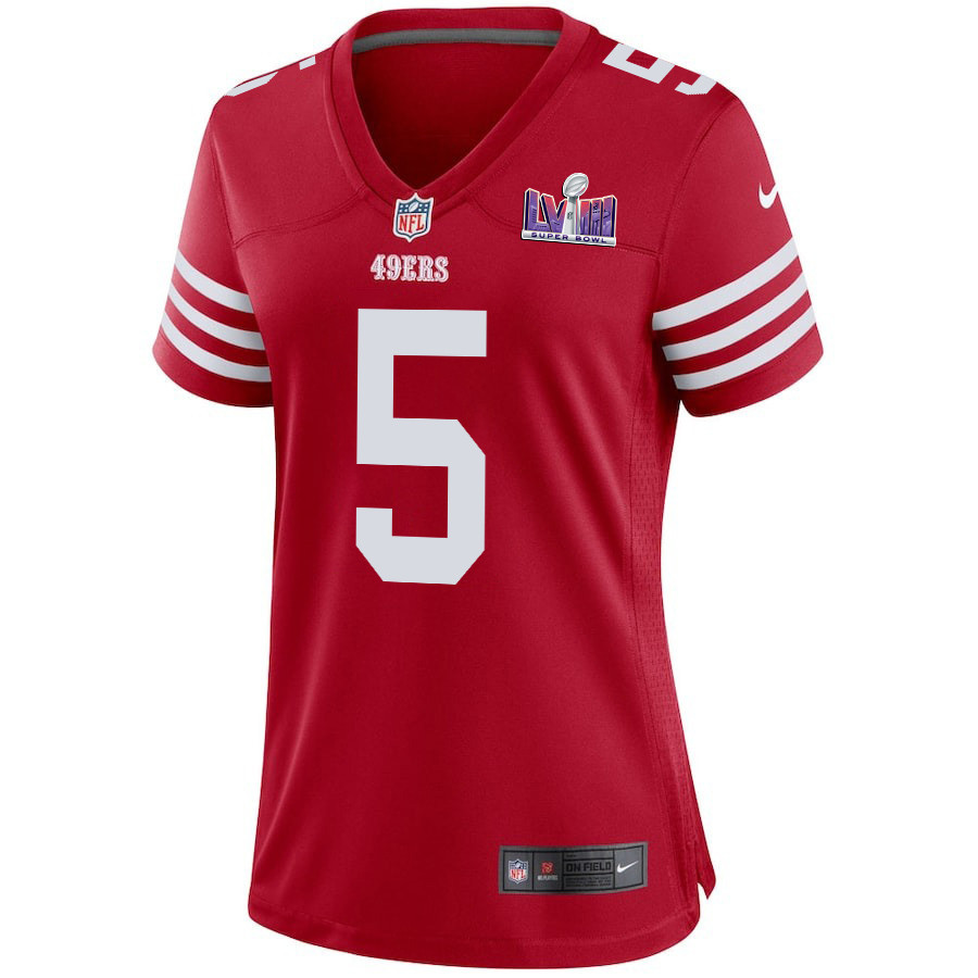 Alternative view of Randy Gregory 5 San Francisco 49ers Super Bowl LVIII Patch Game Women Jersey - Scarlet JS5751 nicesnker