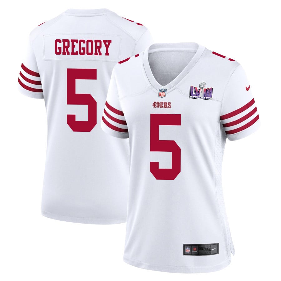 Randy Gregory 5 San Francisco 49ers Super Bowl LVIII Patch Game Women Jersey - White JS8890 nicesnker
