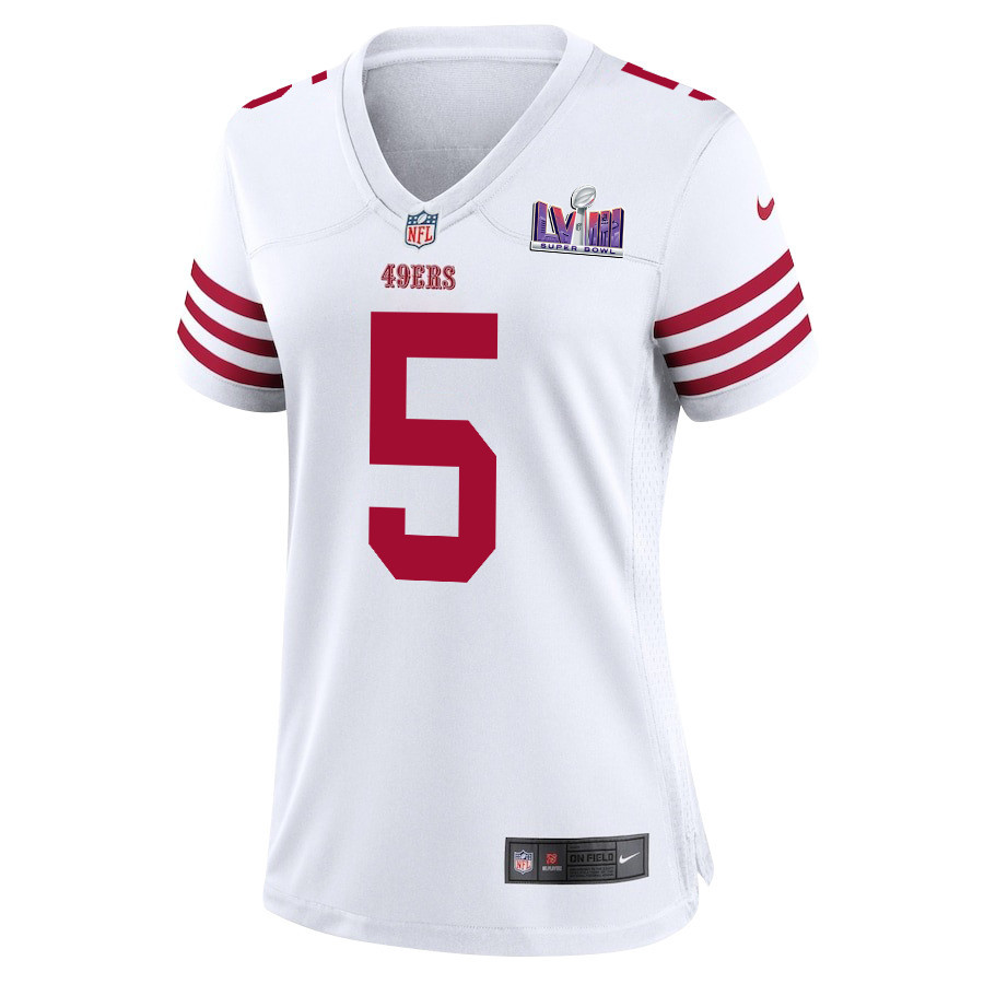 Alternative view of Randy Gregory 5 San Francisco 49ers Super Bowl LVIII Patch Game Women Jersey - White JS8890 nicesnker