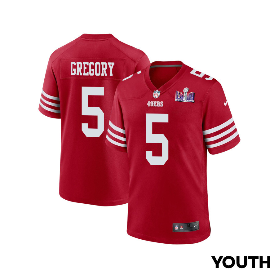 Randy Gregory 5 San Francisco 49ers Super Bowl LVIII Patch Game YOUTH Jersey - Scarlet JS2175 nicesnker