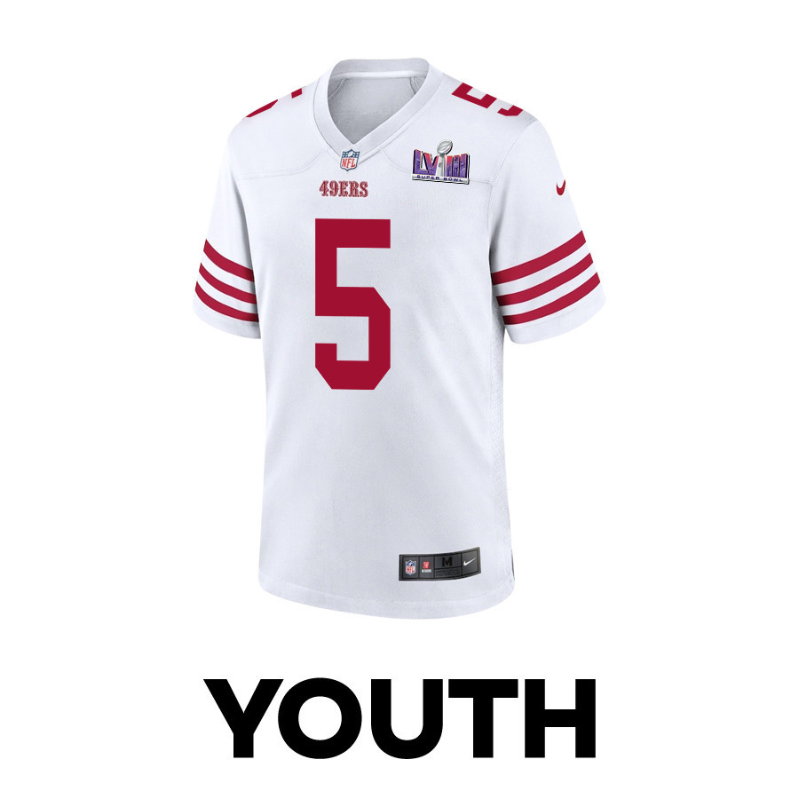 Alternative view of Randy Gregory 5 San Francisco 49ers Super Bowl LVIII Patch Game YOUTH Jersey - White JS8839 nicesnker