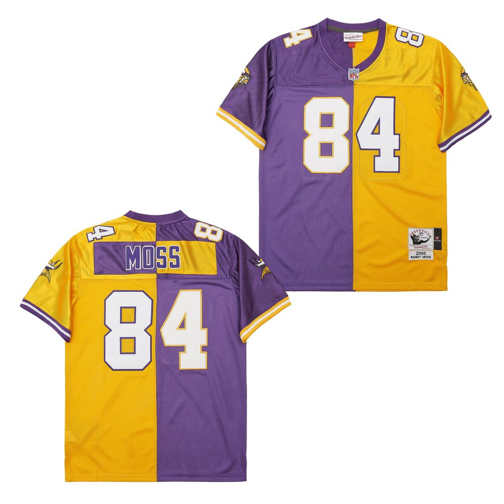 Alternative view of Randy Moss 84 Minnesota Vikings Two-Toned Throwback Men Jersey - Purple/Yellow JS4459 nicesnker
