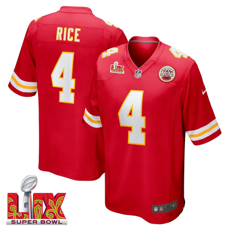 Rashee Rice #4 Kansas City Chiefs Super Bowl LIX Jersey - Men's - Red JS2996 nicesnker