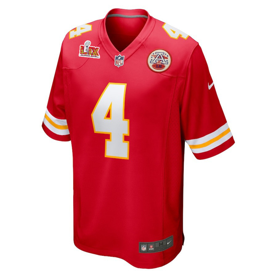Alternative view of Rashee Rice #4 Kansas City Chiefs Super Bowl LIX YOUTH Jersey - Red JS7696 nicesnker