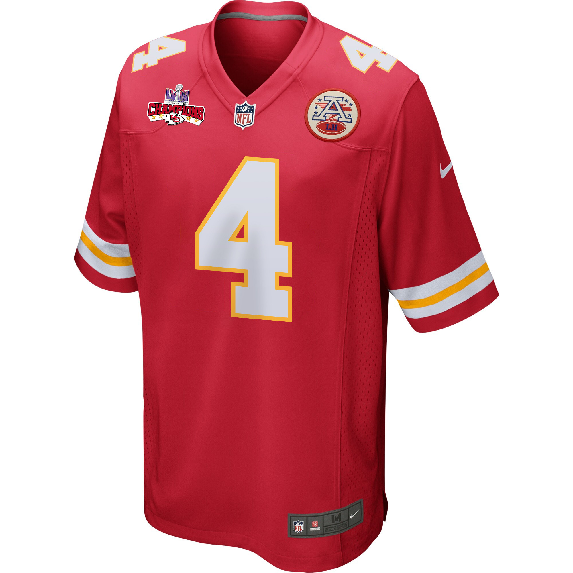 Alternative view of Rashee Rice 4 Kansas City Chiefs Super Bowl LVIII Champions 4 Stars Patch Game Men Jersey - Red JS2722 nicesnker