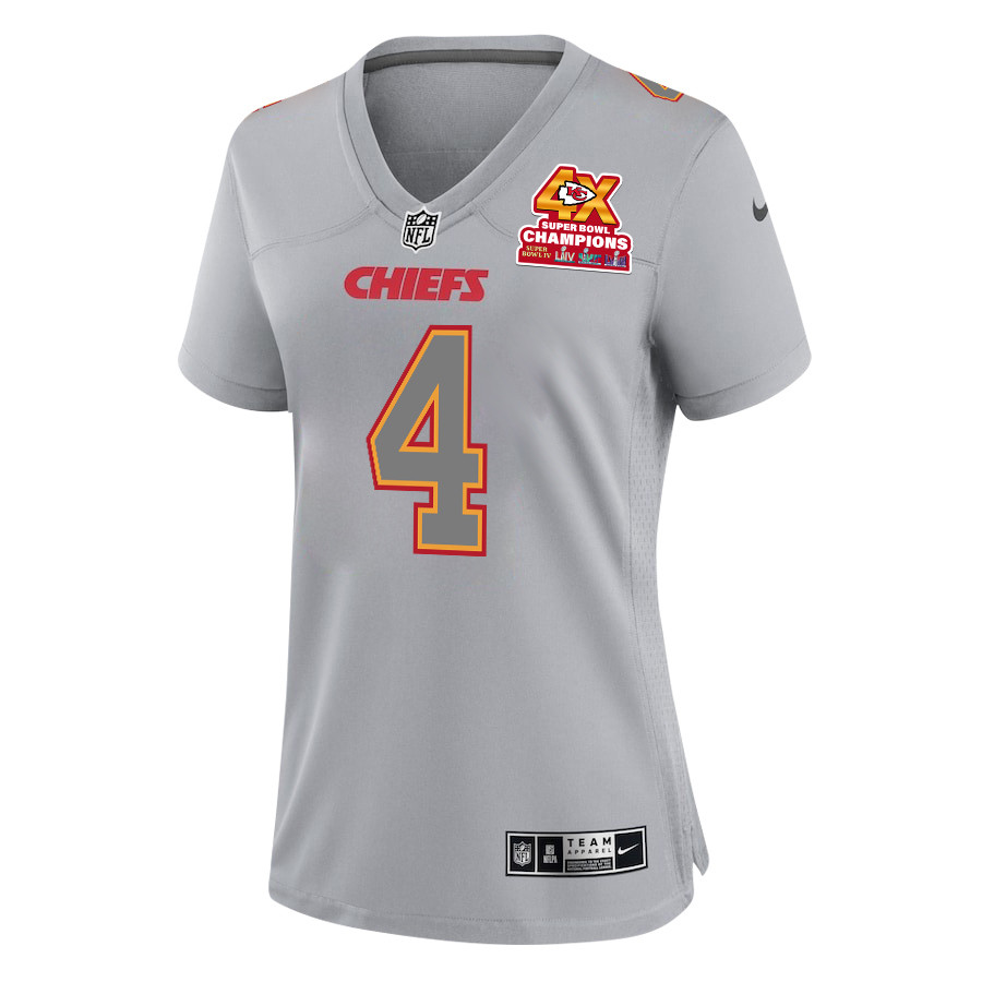 Alternative view of Rashee Rice 4 Kansas City Chiefs Super Bowl LVIII Champions 4X Atmosphere Fashion Game Women Jersey - Gray JS5181 nicesnker