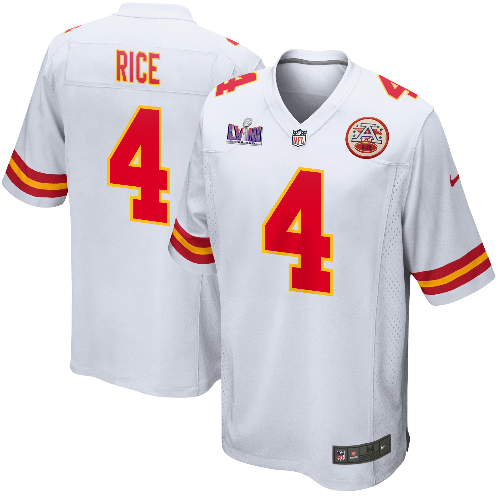 Rashee Rice 4 Kansas City Chiefs Super Bowl LVIII Patch Game Men Jersey - White JS3421 nicesnker